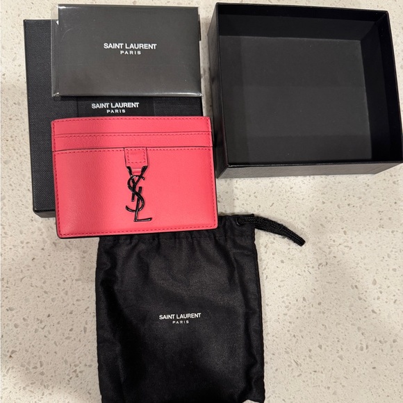 Saint Laurent Accessories - Saint Laurent Fuchsia Card Holder with Black Logo